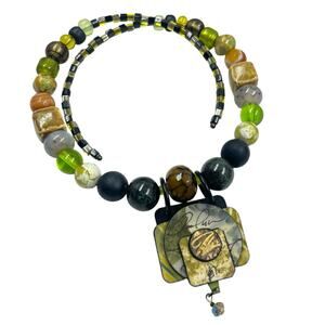 SUZANNE BELLOWS HAND CRAFTED ARTISAN BOHO MEMORY WIRE BEADED BOHEMIAN NECKLACE